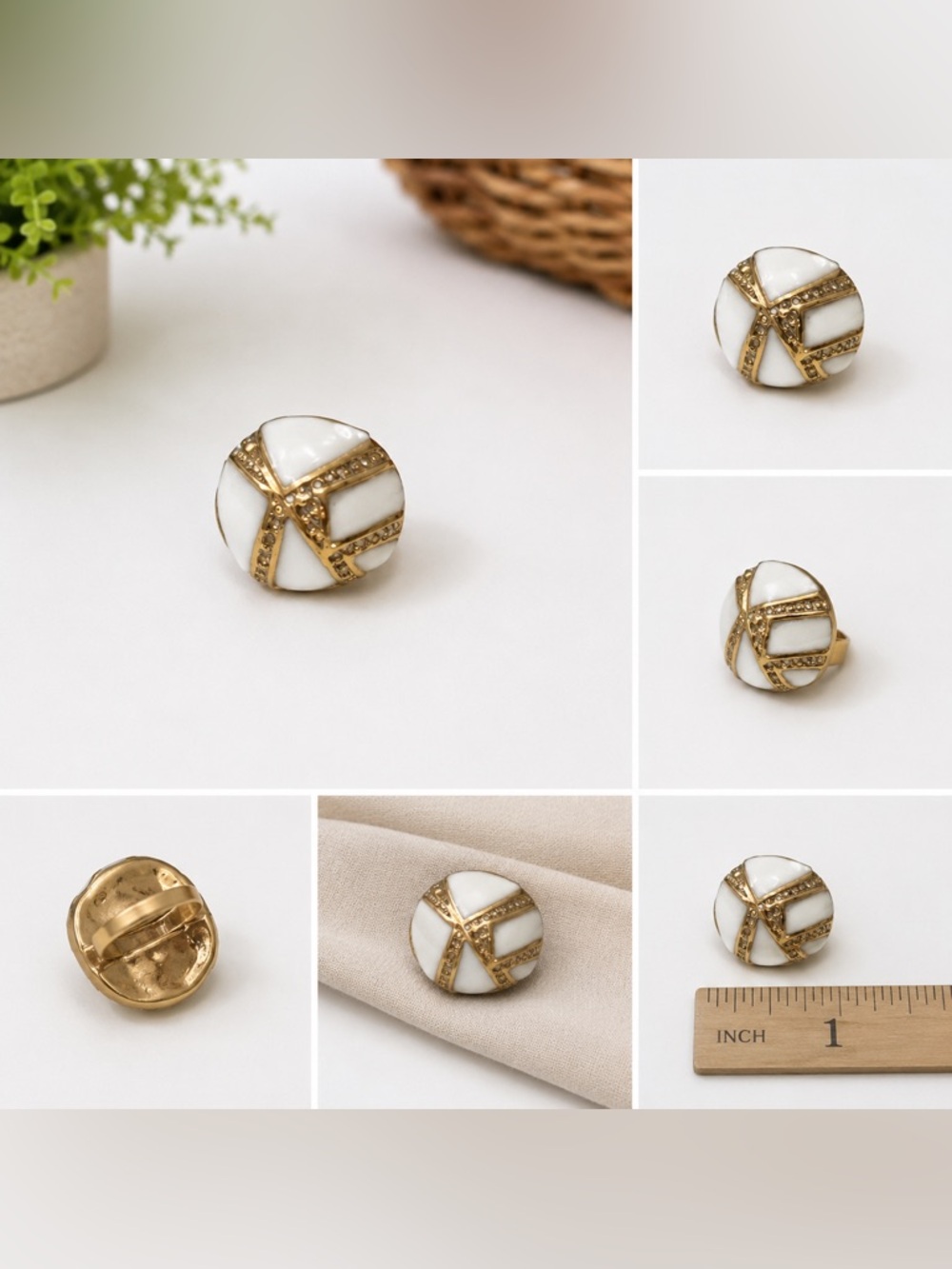 Cache White/Gold Enamel Ring (Size 7)